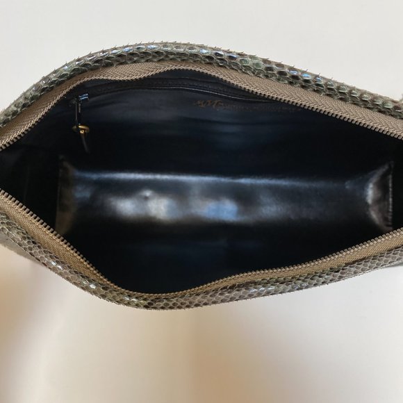 LIKE NEW Vintage Morris Moskowitz Genuine Brown Green Reptile Snakeskin handbag - Picture 9 of 10